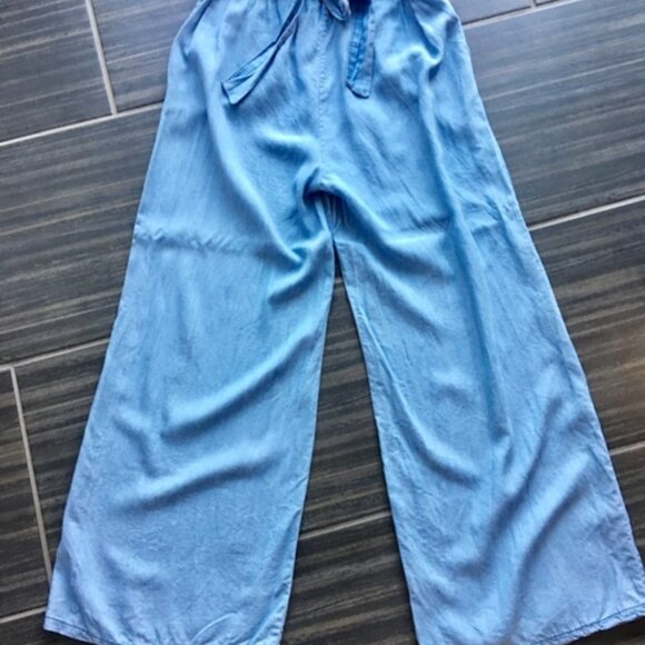 Angela Mara Lyocell denim blue paperbag tie up waist pants size xs - Picture 5 of 10